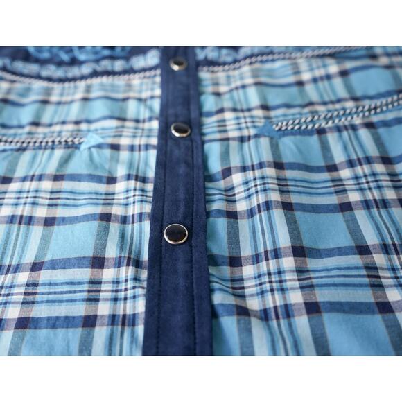 El General Men Embroidered Plaid Western Pearl Snap Button Shirt M Cowboy Rodeo - Picture 11 of 16